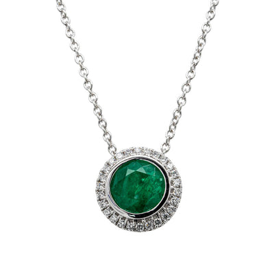 18ct White Gold Emerald & Diamond Isla Pendant-Necklace-Walker & Hall
