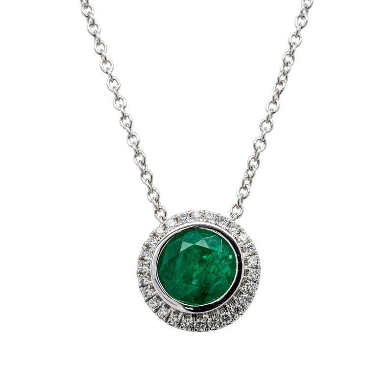 18ct White Gold Emerald & Diamond Isla Pendant-Necklace-Walker & Hall