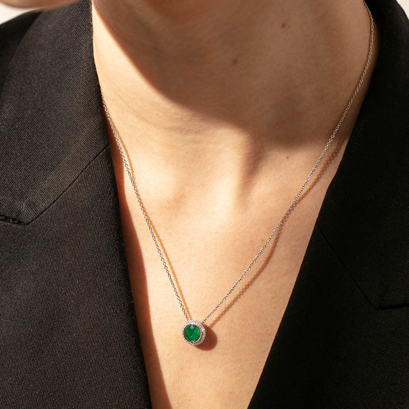 18ct White Gold Emerald & Diamond Isla Pendant-Necklace-Walker & Hall