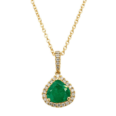18ct Yellow Gold Emerald & Diamond Pendant-Necklace-Walker & Hall