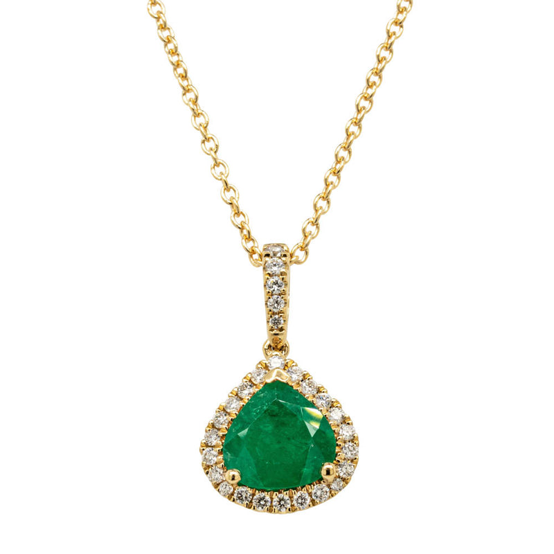 18ct Yellow Gold Emerald & Diamond Pendant-Necklace-Walker & Hall