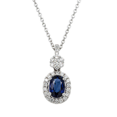 18ct White Gold Sapphire & Diamond Pendant-Necklace-Walker & Hall