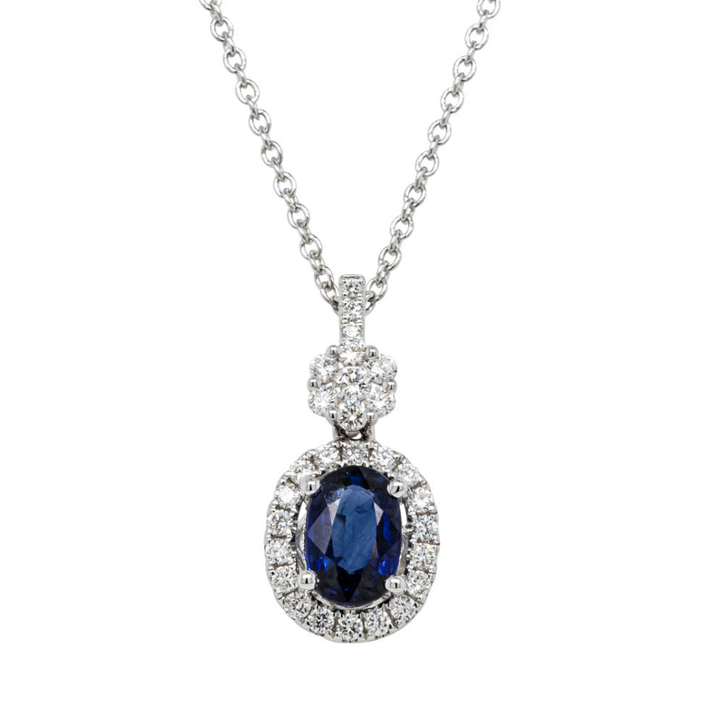 18ct White Gold Sapphire & Diamond Pendant-Necklace-Walker & Hall