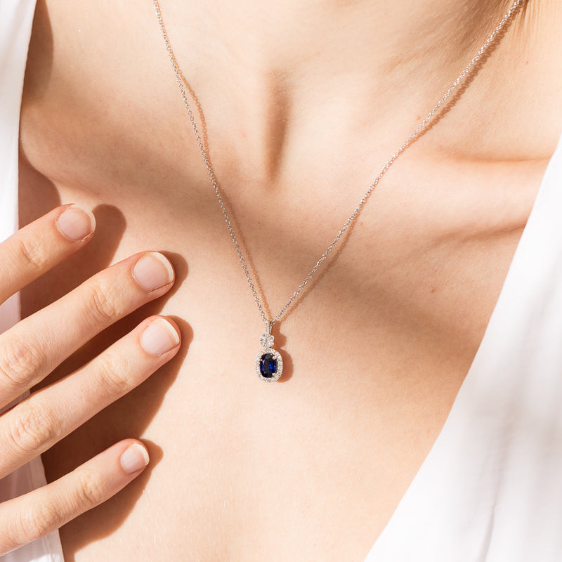 18ct White Gold Sapphire & Diamond Pendant-Necklace-Walker & Hall