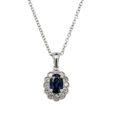 18ct White Gold .79ct Sapphire & Diamond Pendant-Necklace-Walker & Hall