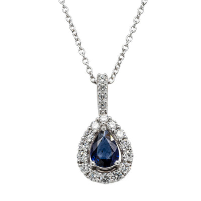 18ct White Gold .56ct Sapphire & Diamond Pendant-Necklace-Walker & Hall
