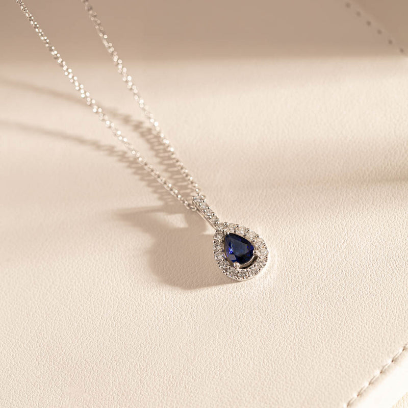 18ct White Gold .56ct Sapphire & Diamond Pendant-Necklace-Walker & Hall