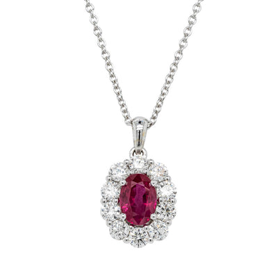18ct White Gold Ruby & Diamond Pendant-Necklace-Walker & Hall