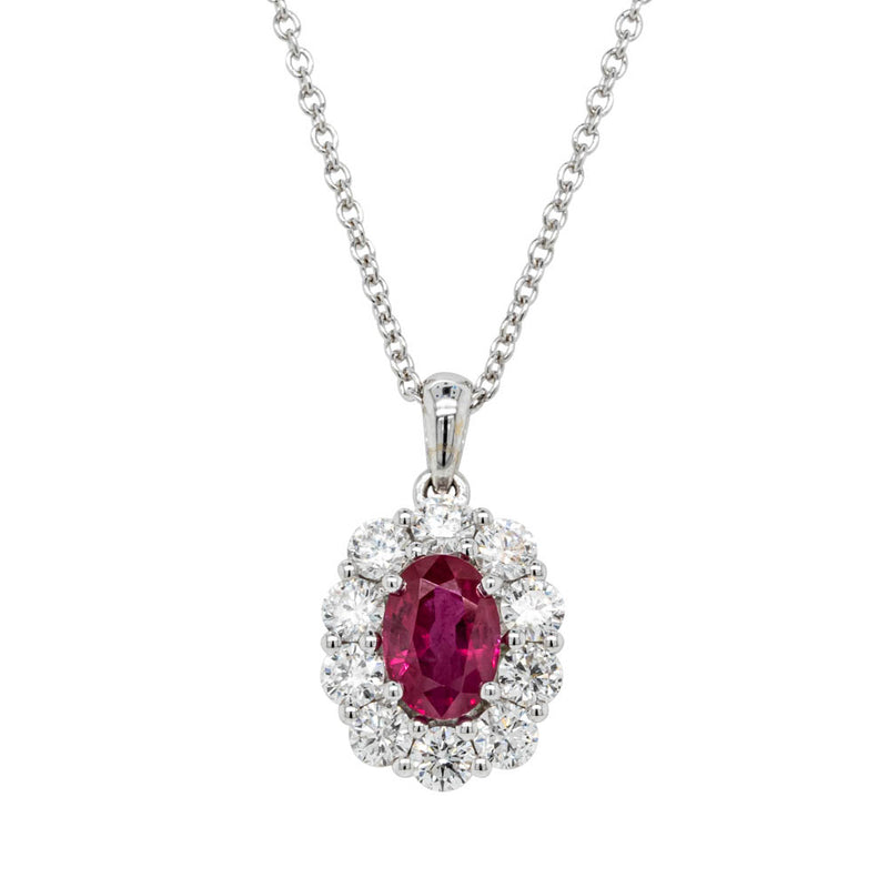 18ct White Gold Ruby & Diamond Pendant-Necklace-Walker & Hall