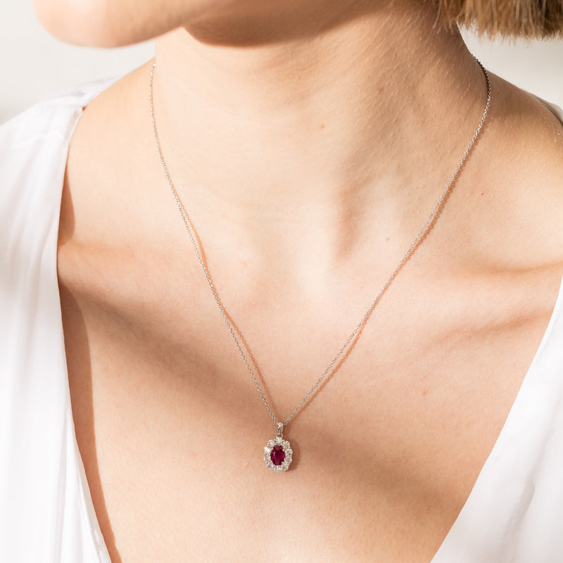 18ct White Gold Ruby & Diamond Pendant-Necklace-Walker & Hall