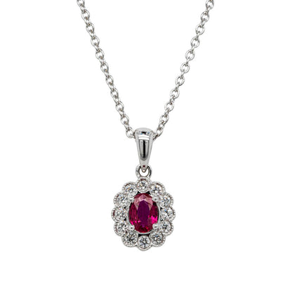 18ct White Gold Ruby & Diamond Pendant-Necklace-Walker & Hall