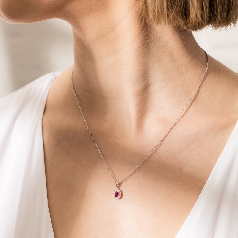 18ct White Gold Ruby & Diamond Pendant-Necklace-Walker & Hall