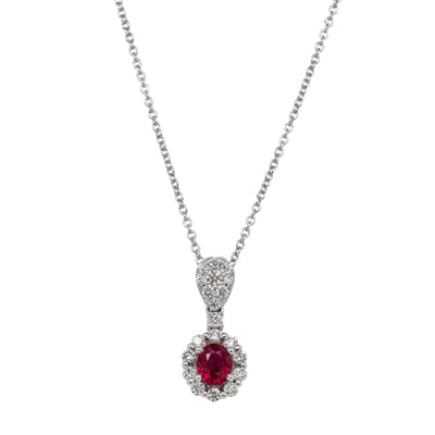 18ct White Gold .60ct Ruby & Diamond Pendant-Necklace-Walker & Hall