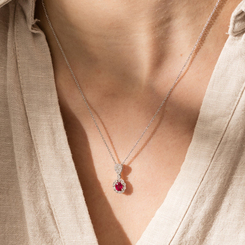 18ct White Gold .60ct Ruby & Diamond Pendant-Necklace-Walker & Hall