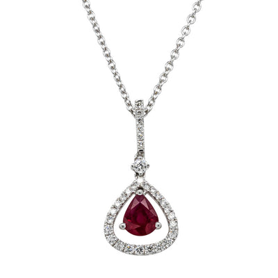 18ct White Gold Ruby & Diamond Pendant-Necklace-Walker & Hall