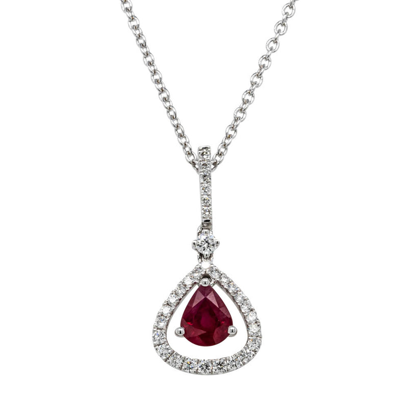 18ct White Gold Ruby & Diamond Pendant-Necklace-Walker & Hall
