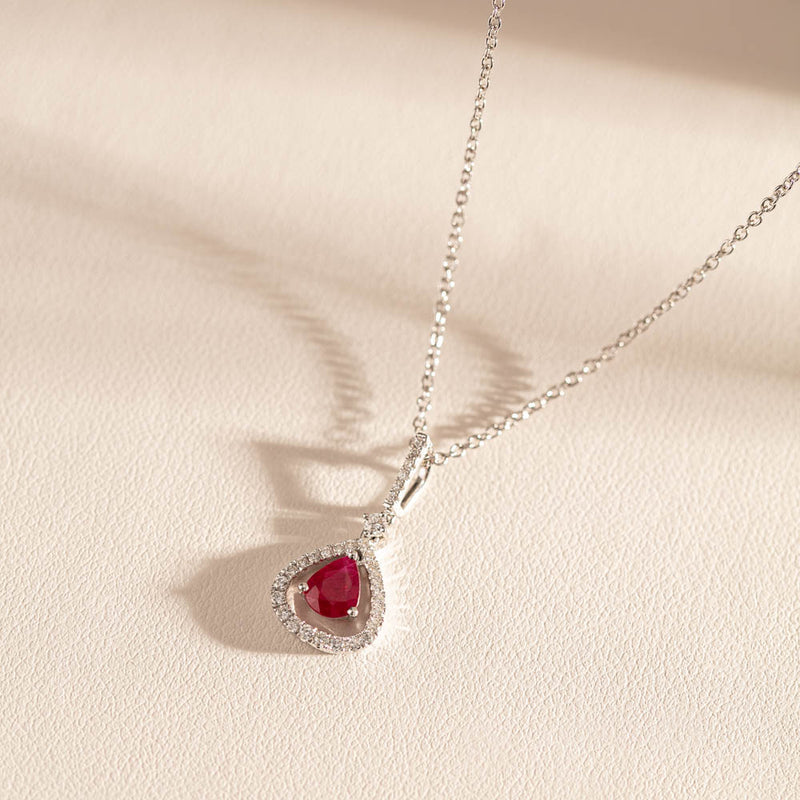 18ct White Gold Ruby & Diamond Pendant-Necklace-Walker & Hall