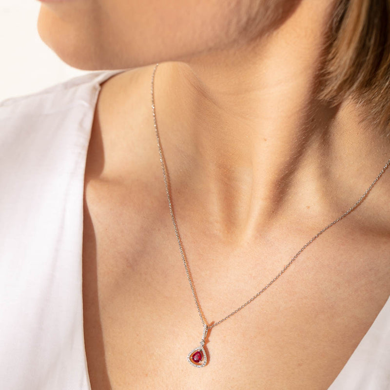 18ct White Gold Ruby & Diamond Pendant-Necklace-Walker & Hall