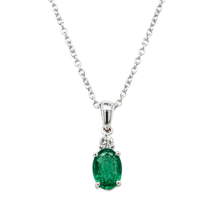 18ct White Gold Emerald & Diamond Pendant-Necklace-Walker & Hall
