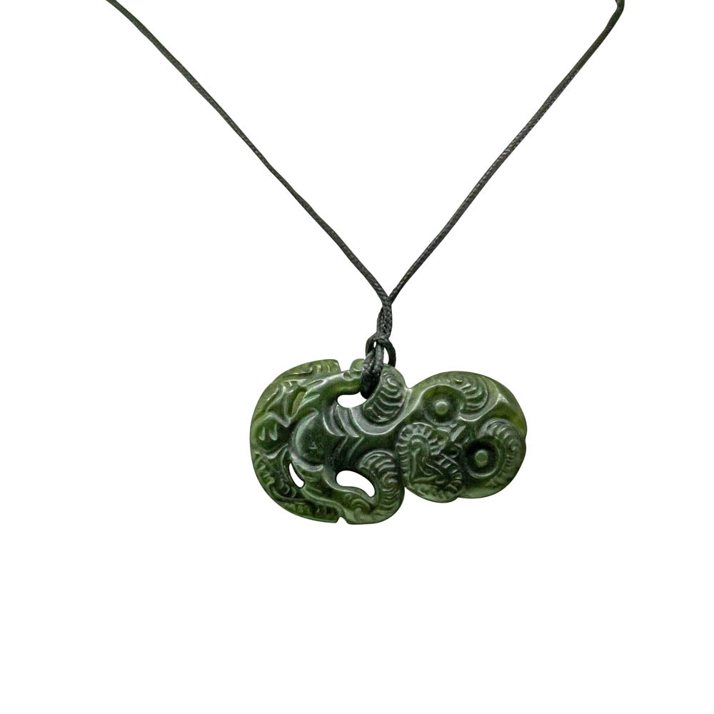 NZ Greenstone Kawakawa Hei Tiki Pendant-Necklace-Walker & Hall