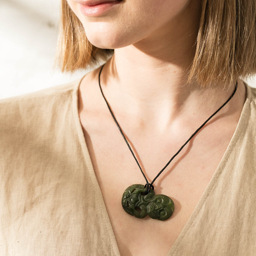 NZ Greenstone Kawakawa Hei Tiki Pendant-Necklace-Walker & Hall