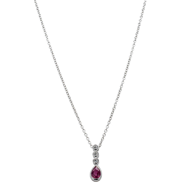 18ct White Gold Ruby & Diamond Pendant-Necklace-Walker & Hall