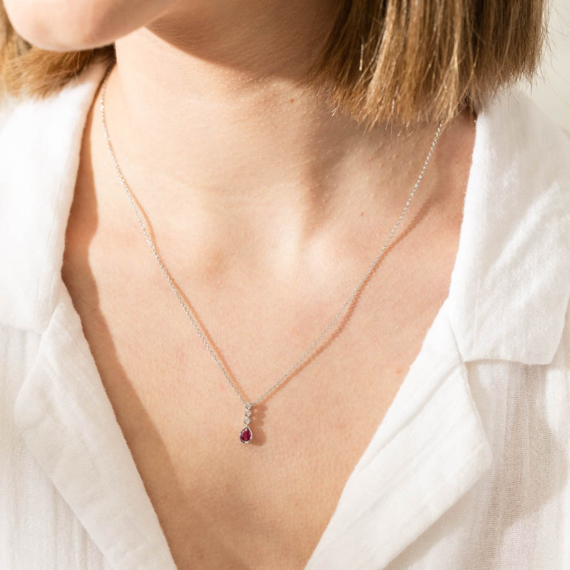 18ct White Gold Ruby & Diamond Pendant-Necklace-Walker & Hall