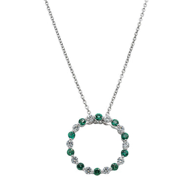 18ct White Gold Emerald & Diamond Pendant-Necklace-Walker & Hall