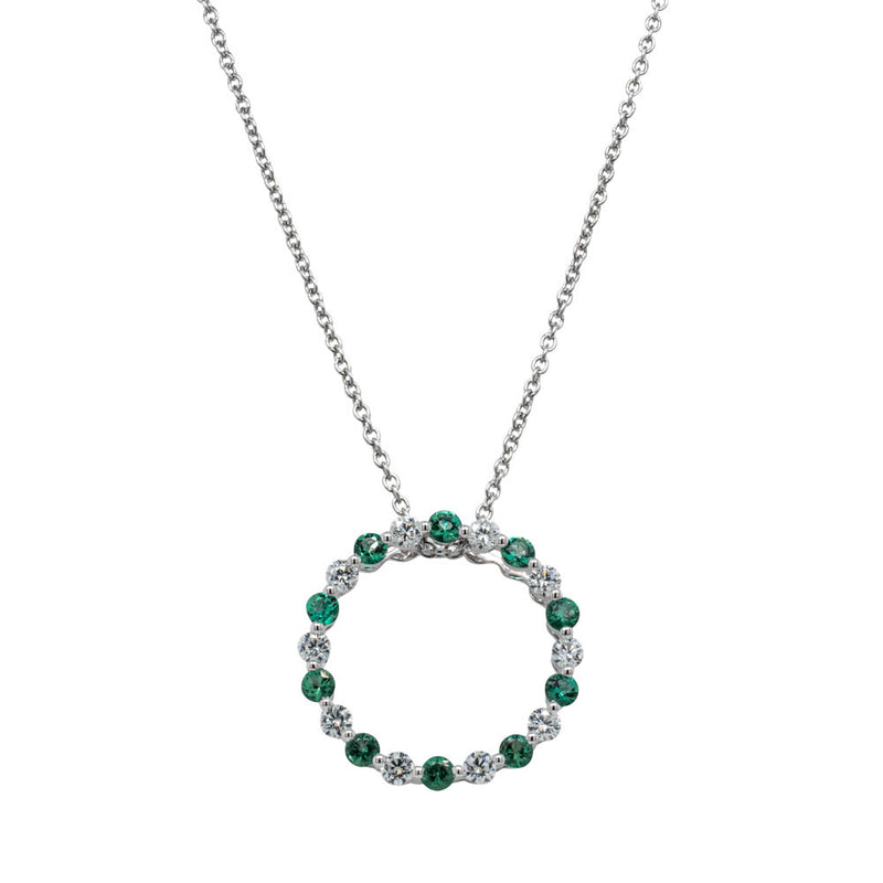 18ct White Gold Emerald & Diamond Pendant-Necklace-Walker & Hall