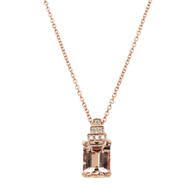 18ct Rose Gold 2.14ct Morganite & Diamond Maya Pendant-Necklace-Walker & Hall