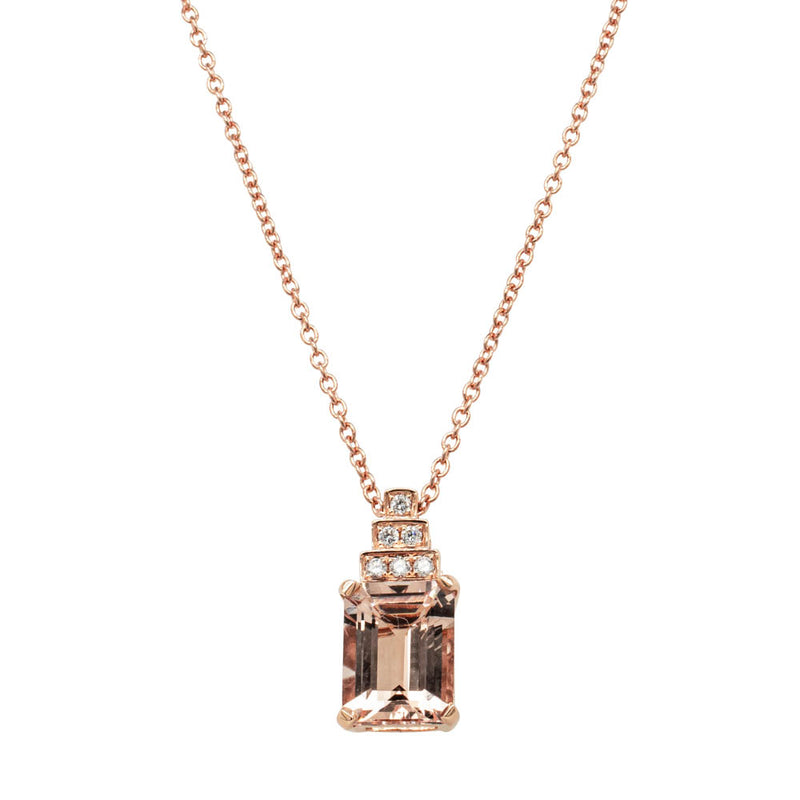 18ct Rose Gold 2.14ct Morganite & Diamond Maya Pendant-Necklace-Walker & Hall
