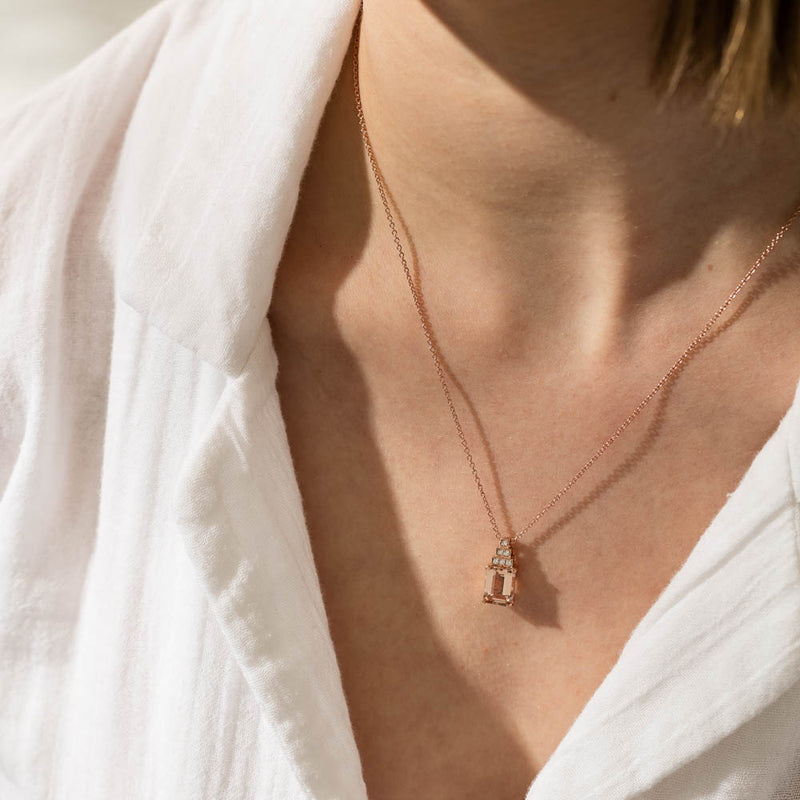 18ct Rose Gold 2.14ct Morganite & Diamond Maya Pendant-Necklace-Walker & Hall