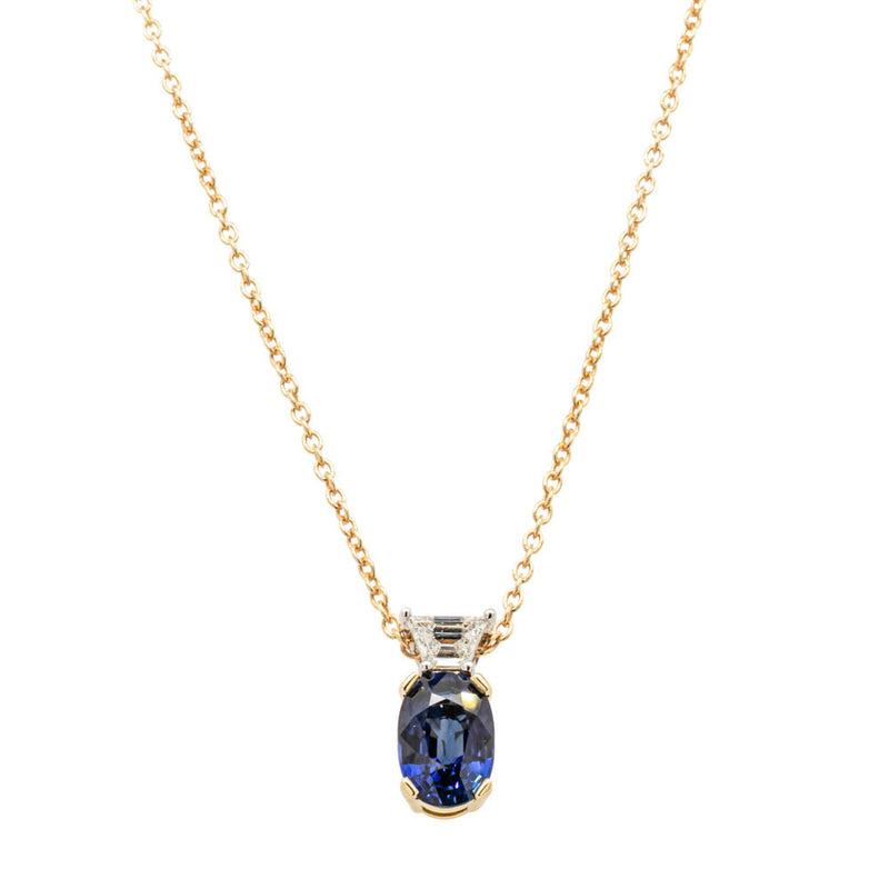18ct Yellow Gold Sapphire & Diamond Pendant-Necklace-Walker & Hall