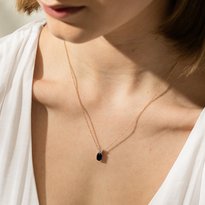 18ct Yellow Gold Sapphire & Diamond Pendant-Necklace-Walker & Hall