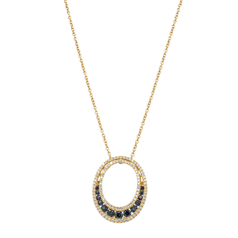 18ct Yellow Gold .56ct Sapphire & Diamond Pendant-Necklace-Walker & Hall