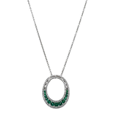18ct White Gold .39ct Emerald & Diamond Pendant-Necklace-Walker & Hall