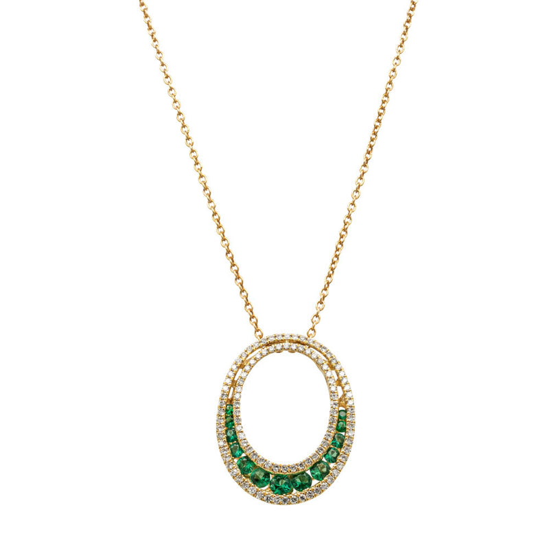 18ct Yellow Gold Emerald & Diamond Pendant-Necklace-Walker & Hall
