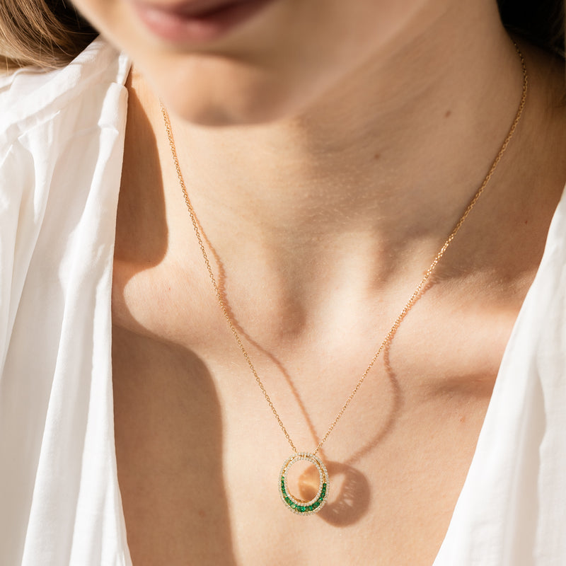 18ct Yellow Gold Emerald & Diamond Pendant-Necklace-Walker & Hall