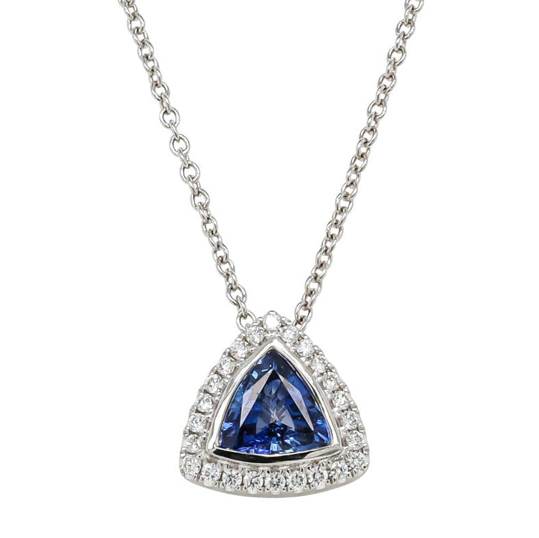 18ct White Gold Sapphire & Diamond Pendant-Necklace-Walker & Hall