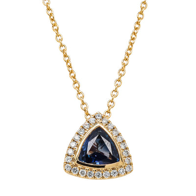 18ct Yellow Gold .82ct Sapphire & Diamond Pendant-Necklace-Walker & Hall