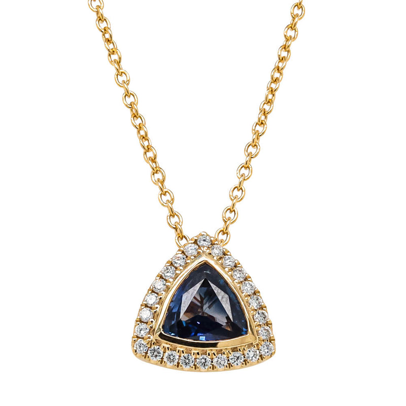 18ct Yellow Gold .82ct Sapphire & Diamond Pendant-Necklace-Walker & Hall