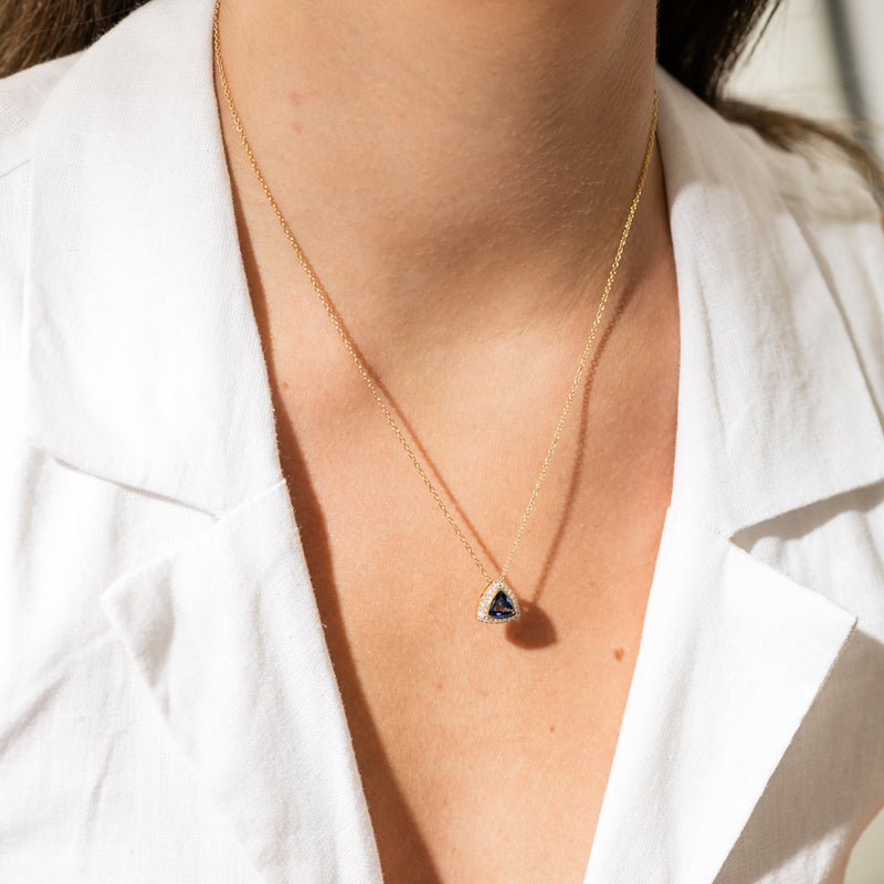 18ct Yellow Gold .82ct Sapphire & Diamond Pendant-Necklace-Walker & Hall