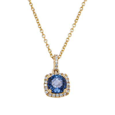 18ct Yellow Gold 1.38ct Sapphire & Diamond Peony Pendant-Necklace-Walker & Hall