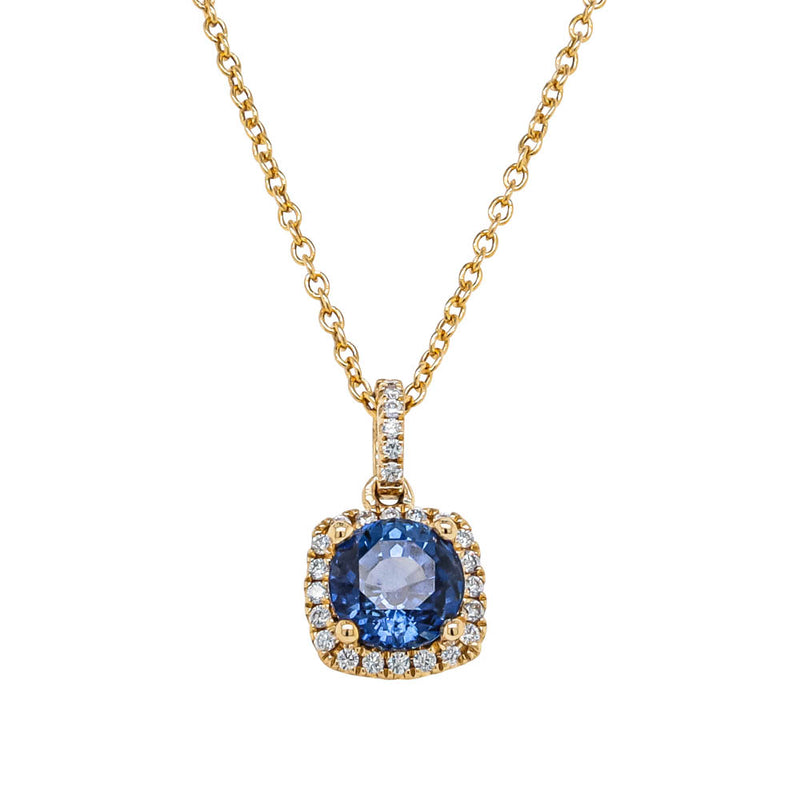 18ct Yellow Gold 1.38ct Sapphire & Diamond Peony Pendant-Necklace-Walker & Hall