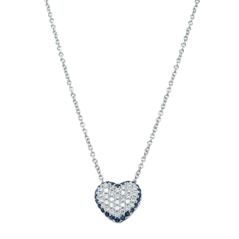 18ct White Gold Sapphire & Diamond Corazon Pendant-Necklace-Walker & Hall
