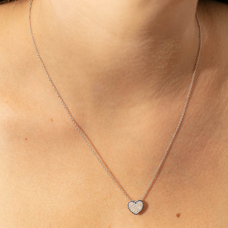 18ct White Gold Sapphire & Diamond Corazon Pendant-Necklace-Walker & Hall