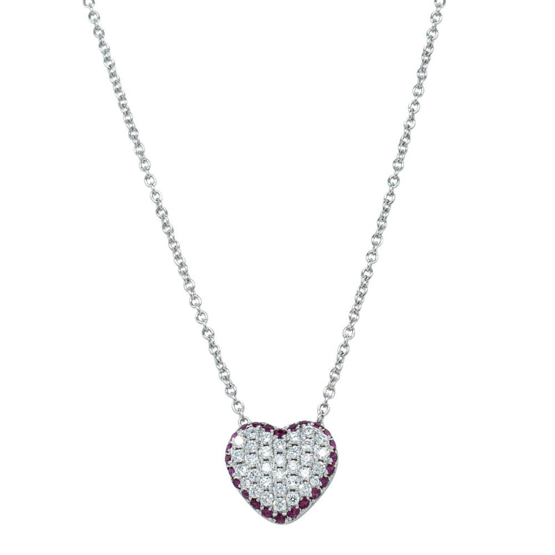 18ct White Gold Ruby & Diamond Corazon Pendant-Necklace-Walker & Hall