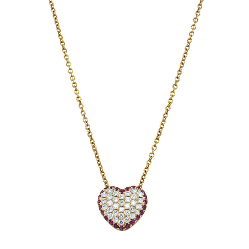 18ct Yellow Gold Ruby & Diamond Corazon Pendant-Necklace-Walker & Hall