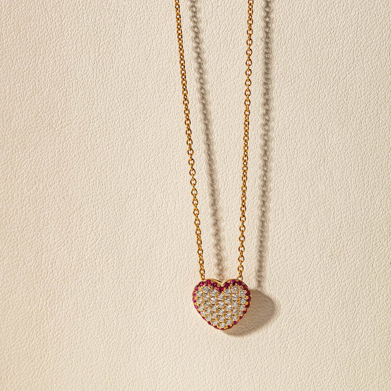 18ct Yellow Gold Ruby & Diamond Corazon Pendant-Necklace-Walker & Hall
