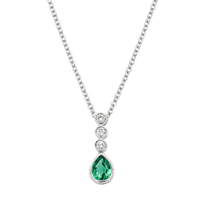 18ct White Gold Emerald & Diamond Pendant-Necklace-Walker & Hall